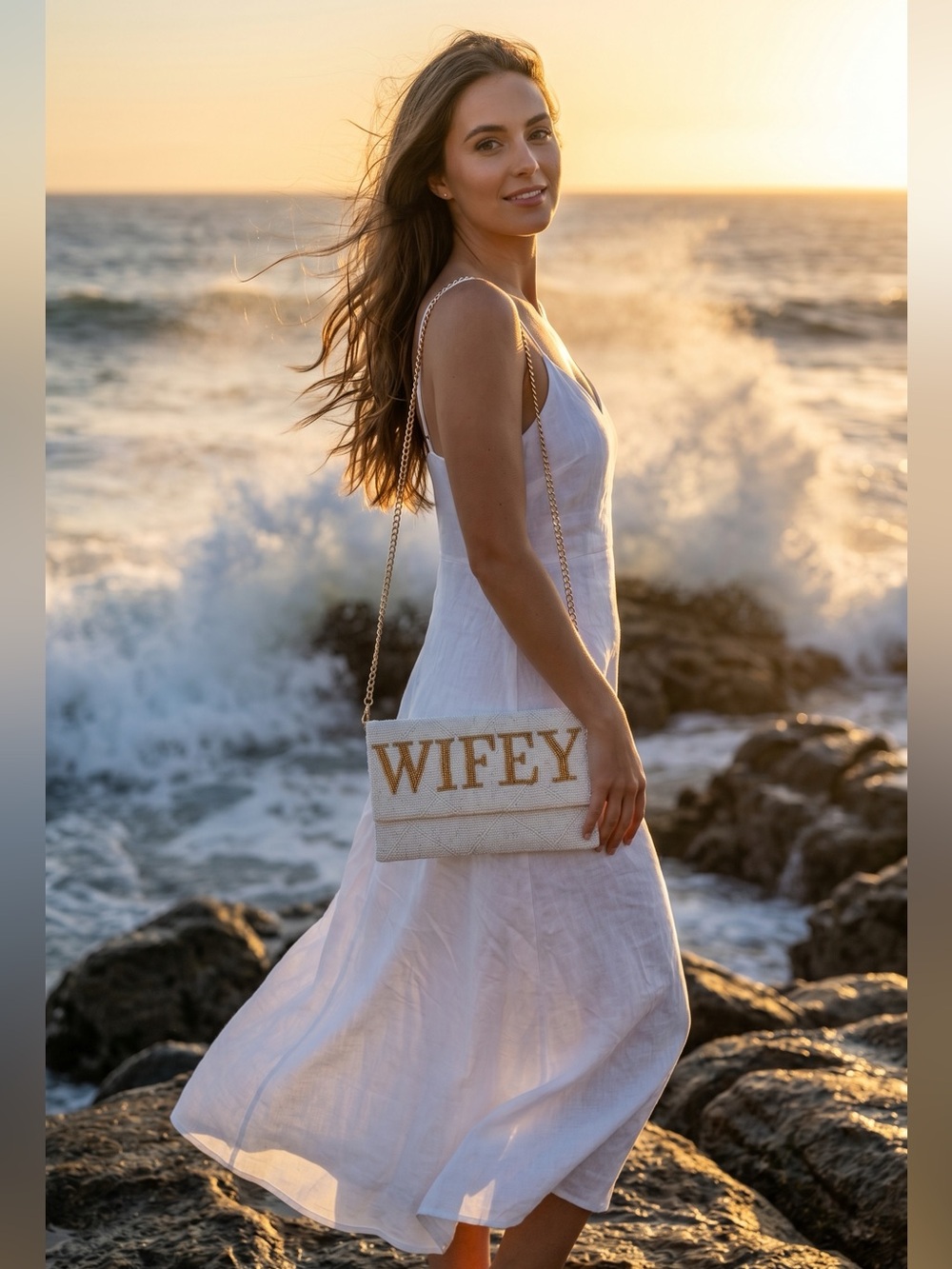 Wifey bridal bachelorette shower gift gold envelope clutch wedding bride wife
